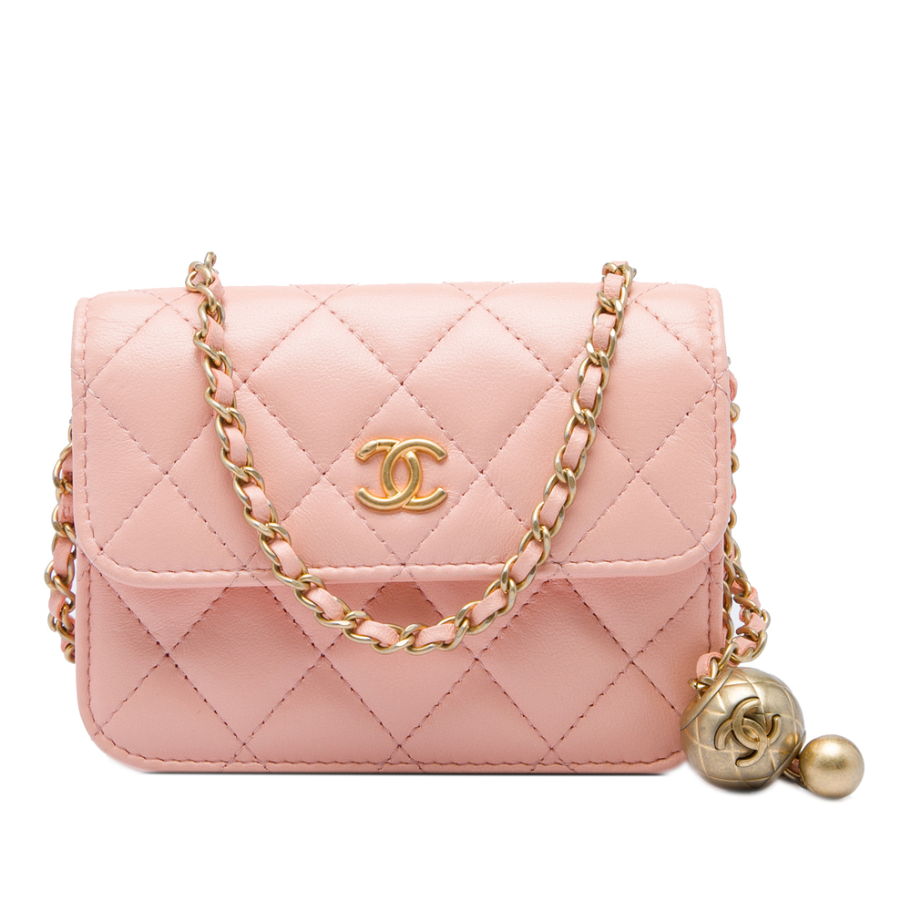 Pre-Loved Chanel Mini Lambskin Pearl Crush Clutch On Chain